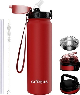 Hochwertige 1L Thermosflasche mit Strohhalm - Isolierflasche aus Edelstahl