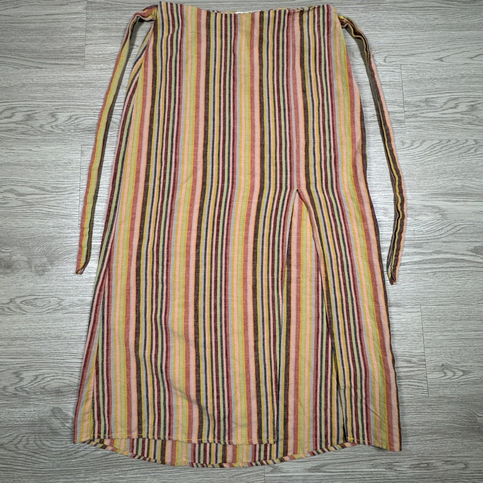 Urban Outfitters Women Skirt Multicolor Striped Linen Blend Tie Waist Small Boho