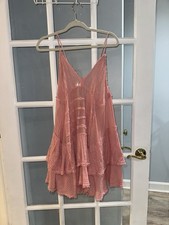 Free People Sundress Womens Medium Pink Boho Ruffle Tiered Fit & Flare Mini