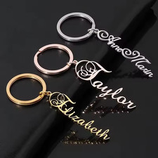 Custom Name Keyring Jewelry Gold Silver Rose Gold Men Women Family Gift Cursive