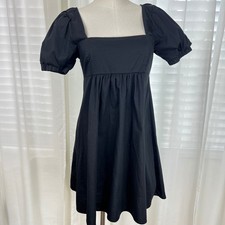 Wild Fable Black Puff Sleeve Square Neck Babydoll Mini Dress Small cottagecore