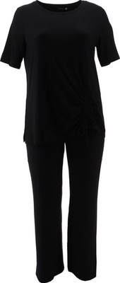 IMAN Comfy Chic Soft Ribbed Knit Top Pant Set BLACK M Petite NWOT (1129)