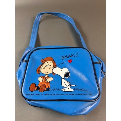 Vintage Snoopy Peppermint Patty Blue Vinyl Shoulder Bag Armored Luggage Peanuts