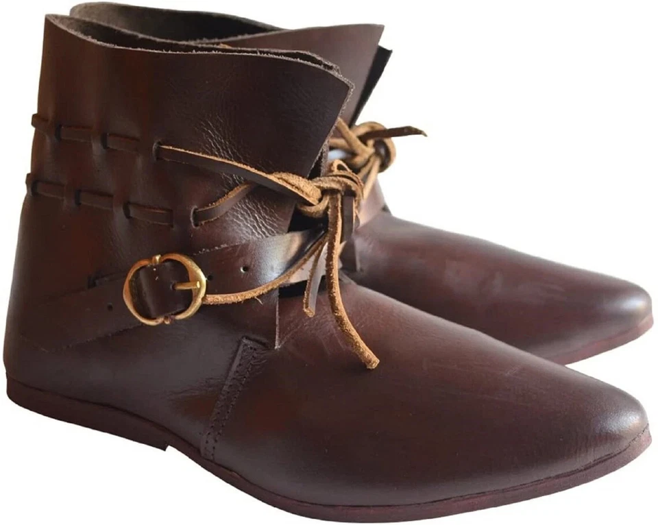 Sapatos de couro medieval renascentista bota larp sca evento de Halloween - Imagem 4 de 4