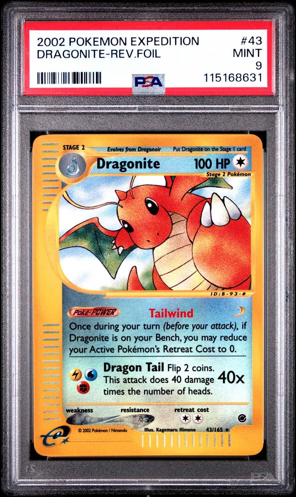 2002 POKEMON EXPEDITION #43 DRAGONITE-REVERSE FOIL PSA 9