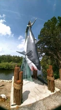 16' + Great white fiberglass shark mount. Can hang from ceiling or free stand. 