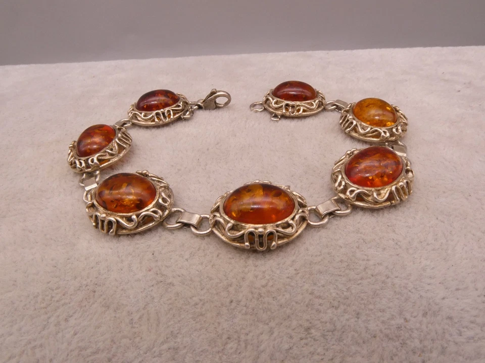 Armband Silber 835 prachtvolles wunderbares Designerkunstwerk mit Bernstein - Bild 4 von 4