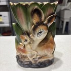 Vintage Ceramic Deer Planter Vase Bambi Mother Fawn Mid Century Modern Japan
