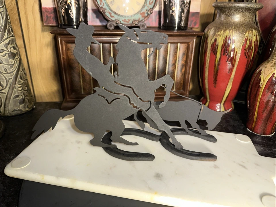 Rustic Freestanding Cowboy & Horse Metal Art Decor  - Image 3 of 4