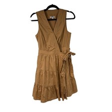 Nine West Dress Womens XS‎ Brown Wrap Sleeveless VNeck Tiered Skirt Boho Chic