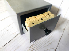 Gray Metal Business Card File Drawer Box with A-Z Divider Tabs