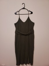 Express Womens Olive green Sz XL Midi Slit Tank Dress Knit adjustable strap 