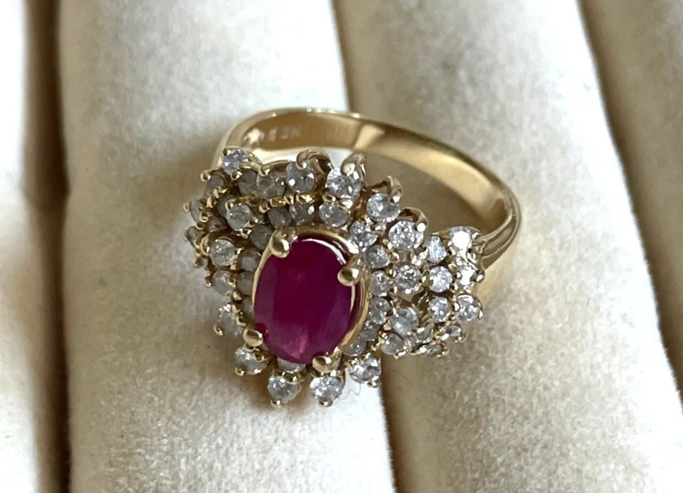 Effy 14K Yellow Gold Ruby & Diamond Flower Cluster Ring – 2.40 ctw – Size 7 - Image 2 of 4