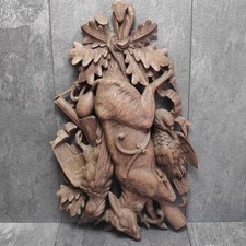 Jagdmotiv Relief Holzbild Reh Hirsch Raben Wandbild Holz Geschnitzt Schwarzwald 