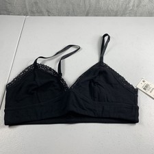 Jenni Women's On Repeat Bralette Size M Black Wide Lace Trim Pullover Bra NWT