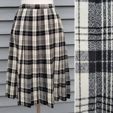Vintage 90s y2k Pendleton Black Cream Wool Pleated Plaid Swirl Preppy Midi Skirt