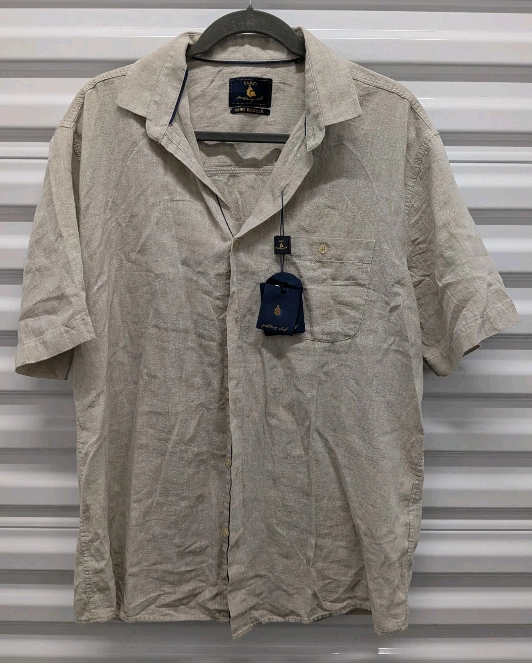 Faro Men's Short Sleeve Breeze Camp 100% Linen Shirt - Stone Coast Size Large