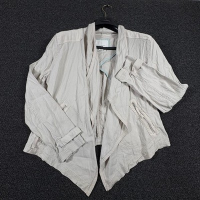 Anthropologie Gulliver Stone Draped Open Jacket Womens L Beige Linen Blend