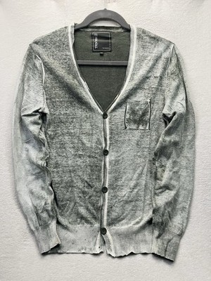 Terranova TRN 1961 Distressed Acid Wash Gray Knit Cardigan Men L Grunge Preppy