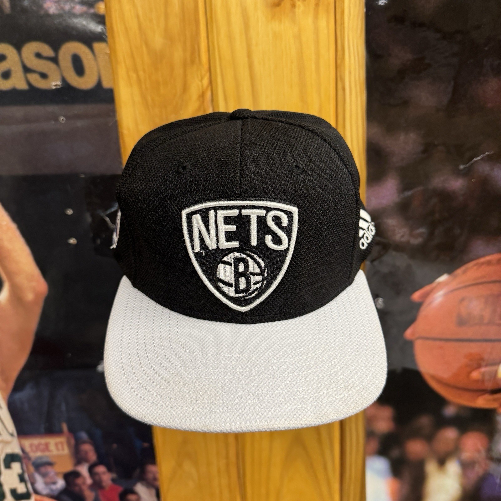 Brooklyn Nets Hat Cap Snap Back Gray Black NBA Basketball Adidas hardwood retro