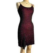 Romantic Grunge Red Rose Embroidered Mesh Bodycon Dress Whimsygoth Sz S 90’s