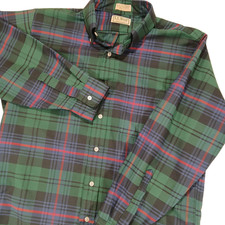 Vintage L.L. Bean USA Made Plaid Button Down Shirt Men 16-33 Green Blue Cotton
