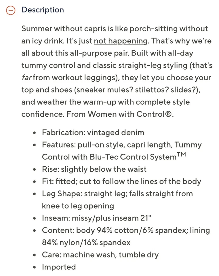 Mujer Con Control Abdomen Control Suave y Elegante Denim Capri Talla 0 Taupe A509509 Foto 2 de 3