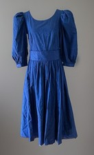 Vintage Laura Ashley Blue Floral Cotton Puff Sleeve Midi dress Cotton Sash US14
