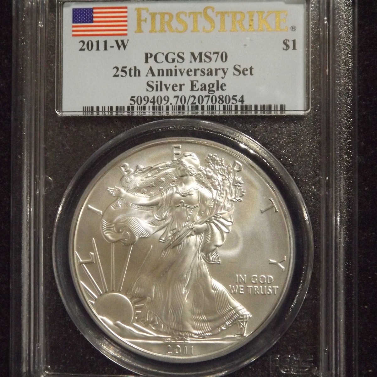 2011-W SILVER EAGLE MS70 PCGS - First Strike Label - 25th