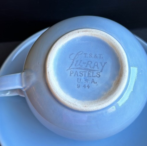 Vintage Lu-Ray Pastels CREAMER Pitcher and 6”Saucer Windsor Blue EUC - Picture 4 of 7