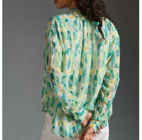 New Pilcro x Anthropologie The Tavi Buttondown 1X Green Abstract Long Sleeve Top - Picture 4 of 5