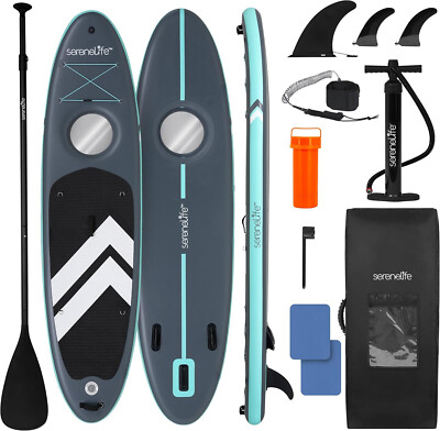 SereneLife Stand Up Paddle Board SUP - 10' 6'' Long - 32'' Wide - Premium EVA Deck