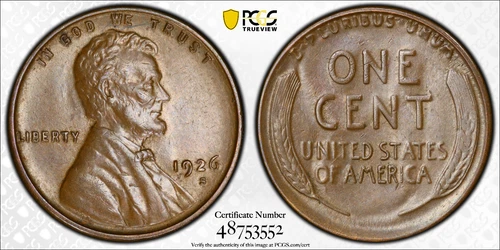 1926-S Lincoln Wheat Cent  AU58