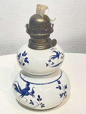 Magnifique Lampe A Pétrole / Huile Ancienne Vintage En Porcelaine Style Delfts B