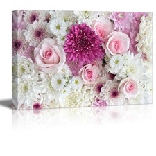 wall26 - Canvas Prints Wall Art - Pink and White Roses and Daisies - 16" x 24"