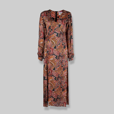 $500 Chufy Women's Brown Paisley Lucas V-Neck Draped Sleeve Maxi Dress Size S