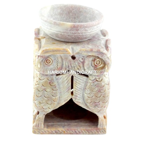 4" Marble Soapstone Oil Burner Owl Design Beautiful Restaurant Decor Arts H4662 - Picture 4 of 5
