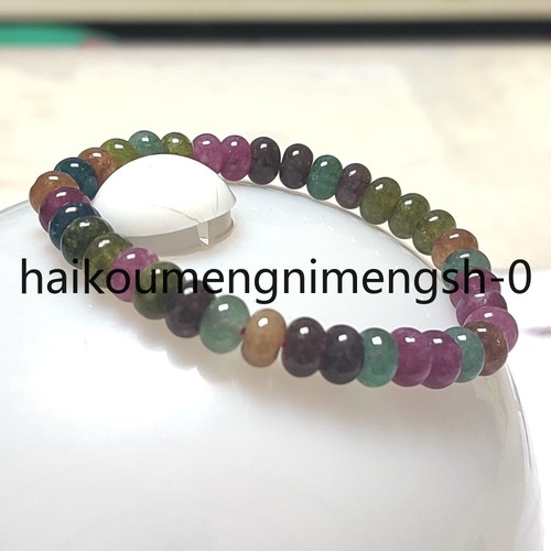 5x8mm Natural Colorful Tourmaline Gems Rondelle Bead Elastic Bracelet 7.5'' - Bild 2 von 7