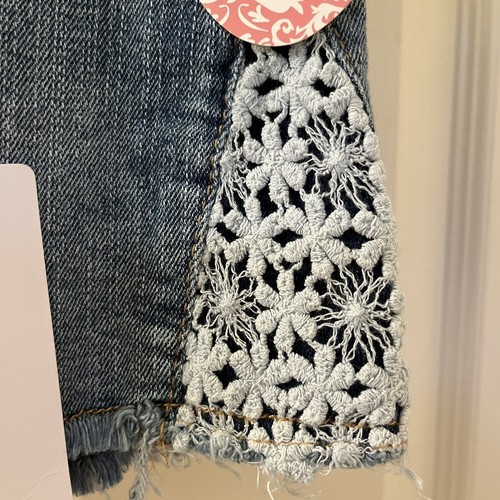 Vintage Havana Floral Crochet Leg Denim Cut-Off Shorts Girls Size 12 NWT - Picture 5 of 9