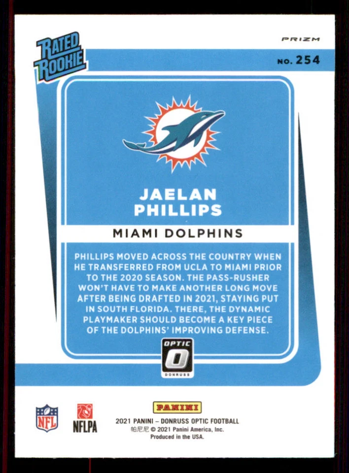 2021 Donruss Optic Blue Scope #254 Jaelan Phillips RR - Image 2 of 2