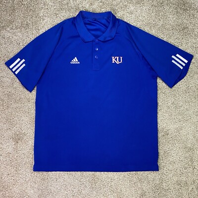 Kansas Jayhawks Shirt Mens Large Blue Collared Polo Adidas KU Golf Coach  Sports