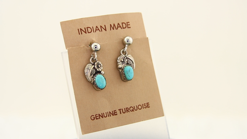 Authentic Navajo Earrings Sterling Silver Turquoise Handmade Vintage Signed ALV - Video 1 of 1