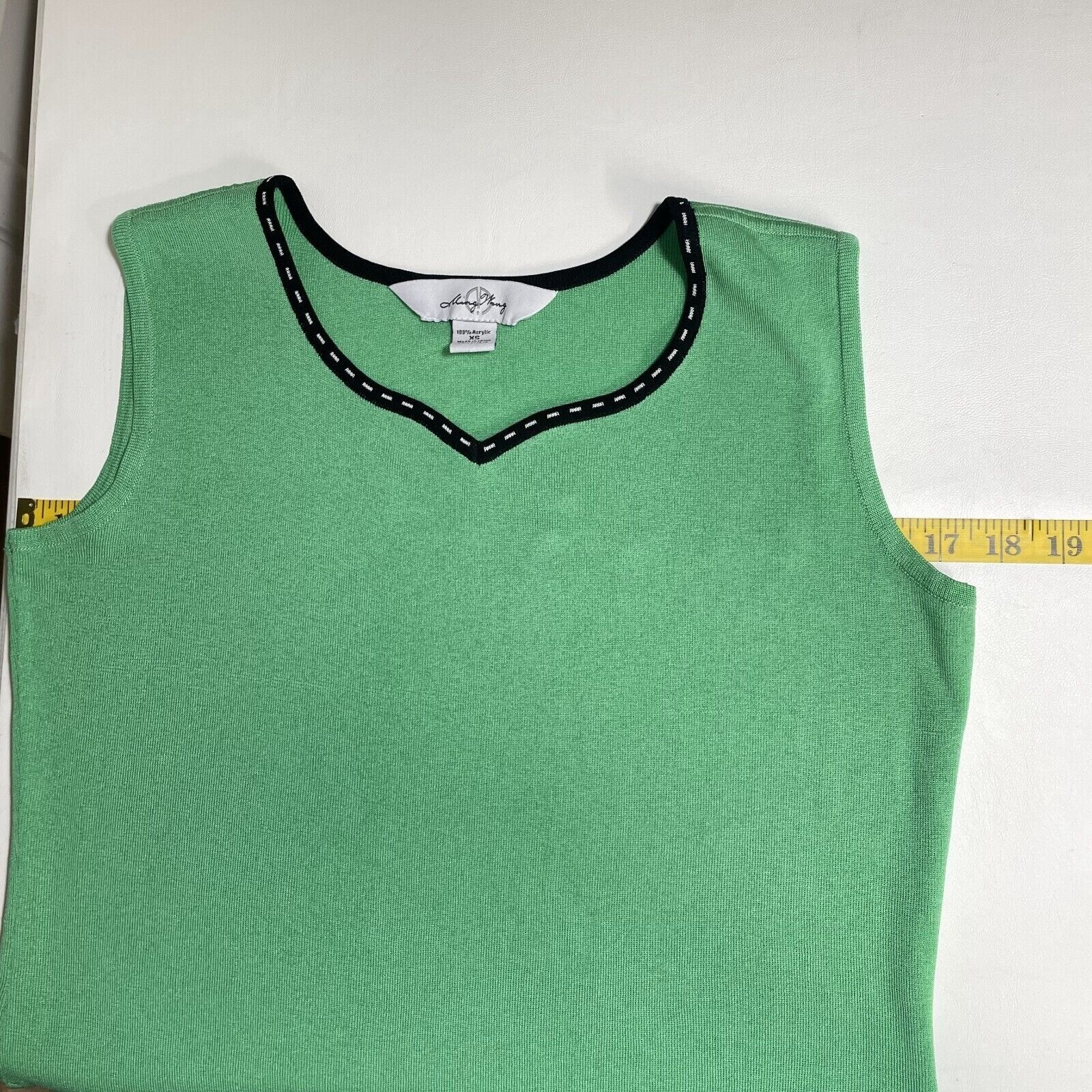 Ming Wang Knit Twin Set Womens XS Green Argyle Embroidered Cardigan Career Wear