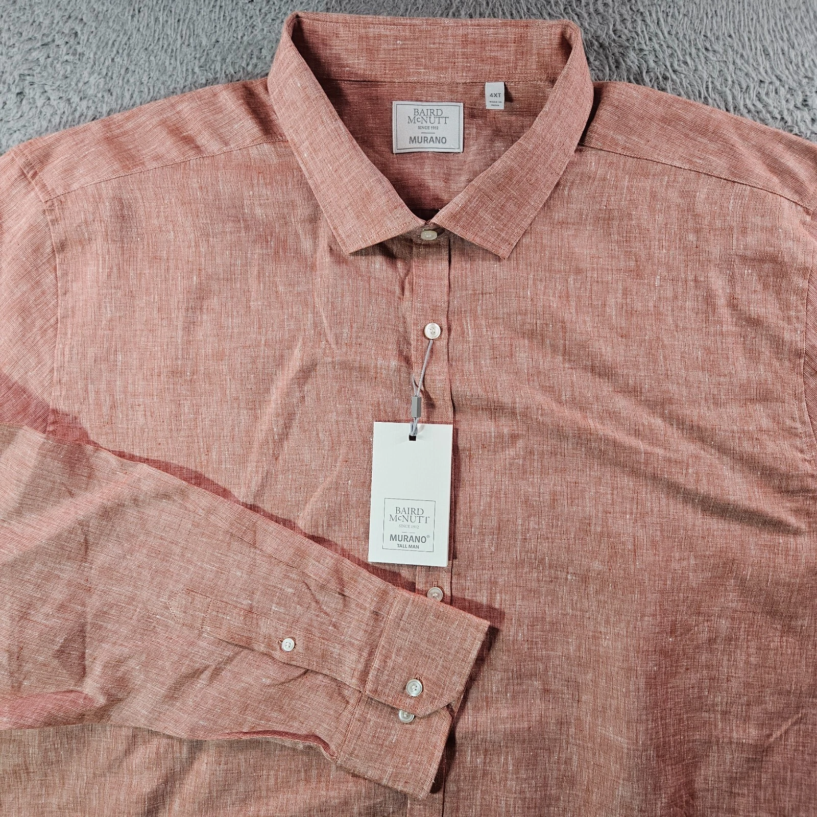 NWT Murano Baird Mcnutt Linen Shirt Men 4XT Button Up Long Sleeve Brick Red