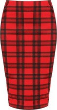 Plus Size Womens Tartan Check Print Elastic Ladies Knee Length Skirt