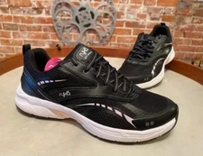 Ryka Black Leather & Mesh Lace-Up Walking Sneakers Sky Walk 2 New