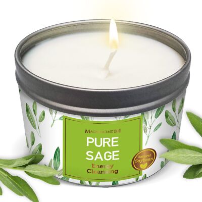 Long Lasting Pure Sage Smudge Candle | 6 Oz - 35 Hour Burn Time | Soy Wax Candle