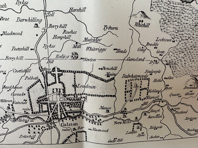 Seltener antiker Gravur S Pyle Druck von C1775 Karte Kilmarnock Galston Ayrshire
