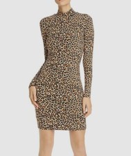  225 Bardot Women's Brown Black Leopard-Print Mock-Neck Bodycon Mini Dress 10/L