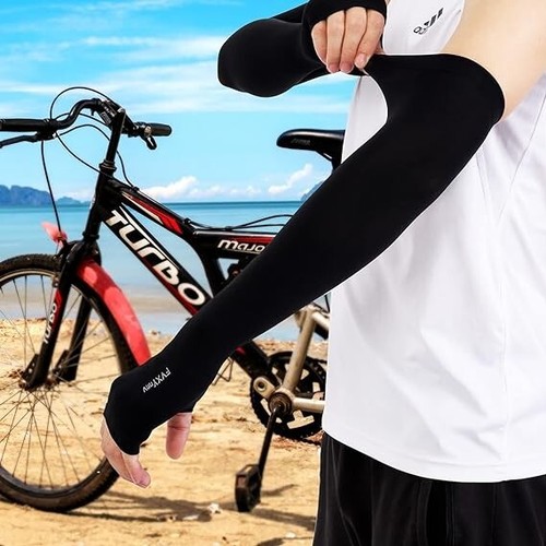6 Pairs Black Arm Sleeves with Thumb Hole for Men Women Outdoor, Cooling Comp AU - Picture 7 of 7